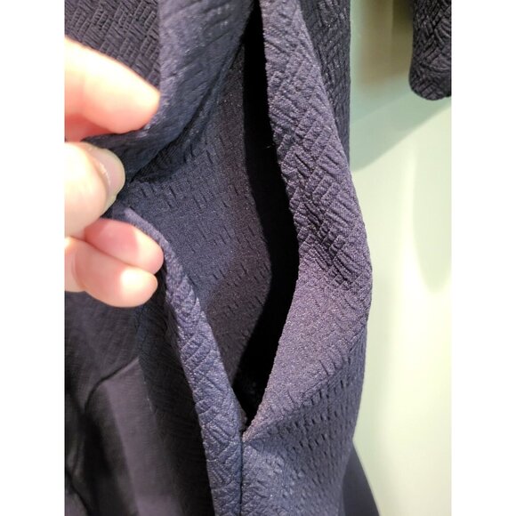 Eshakti Navy Blue Textured 3/4 Sleeve Fluted Hem V Neck Dress Pockets Sz 1X/16w - Picture 5 of 8